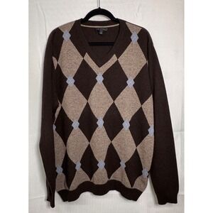 John W. Nordstrom 100% Cashmere Argyle V-Neck Sweater XL